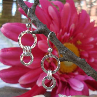 Petite Duo Hammered Sterling Silver Circles Earrings for wholesale by Simply Sterling Designs
