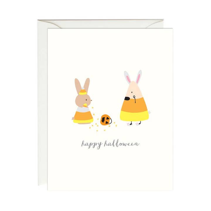 Bunny and Candy Corn Card for wholesale by Paula & Waffle