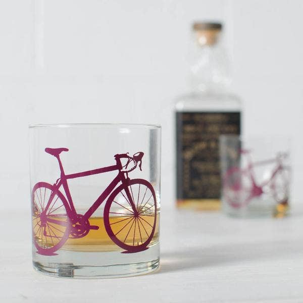 Vital Industries - Wholesale Cocktail/Liquor Glass - Bicycle Rocks Glasses, screen printed bike12