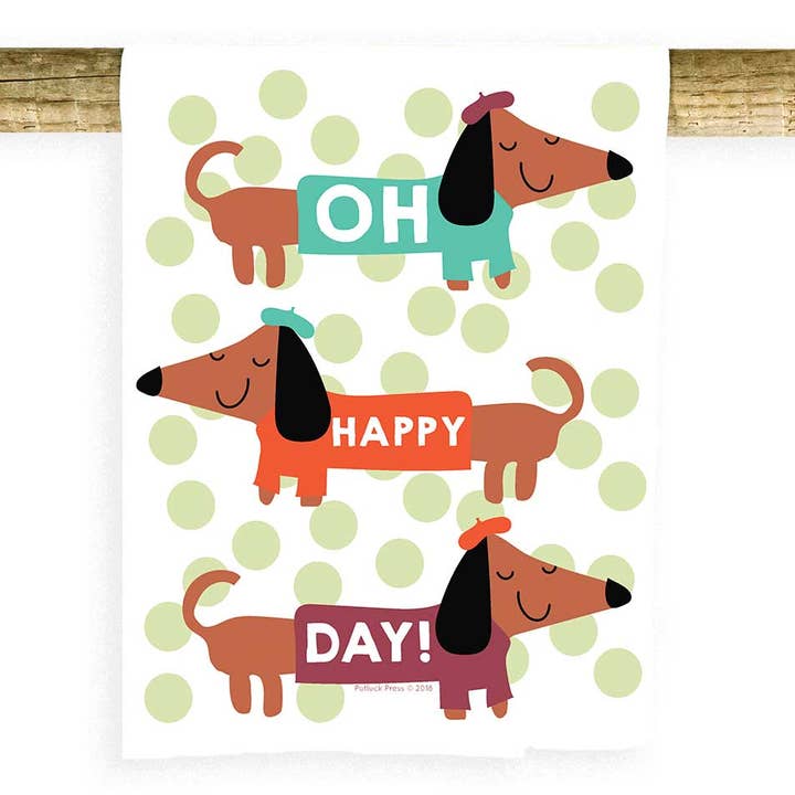 Oh Happy Day teckel handdoek voor wholesale door Potluck Press