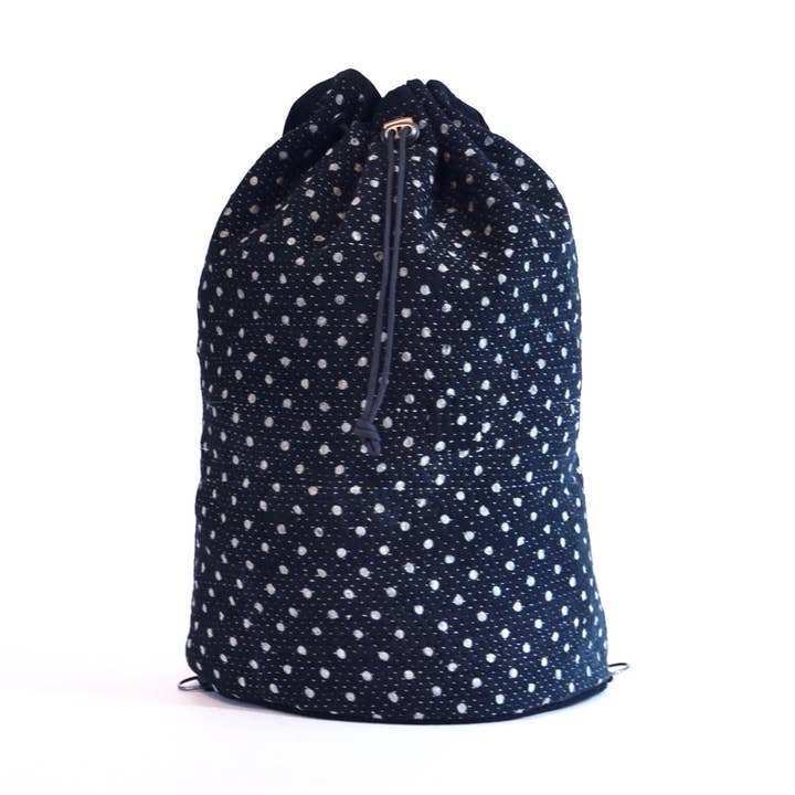 Navy w/ Polka Dots Kantha Crossbody Duffel/ Yoga Bag for wholesale by Yesness