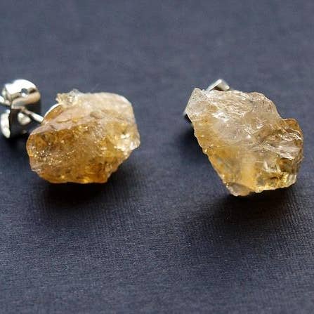 Raw Citrine Chunk Earrings for wholesale by Adam Rabbit