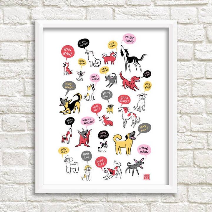 8'' x 10'' Barking Dogs Art Print for wholesale by Lili Chin Art
