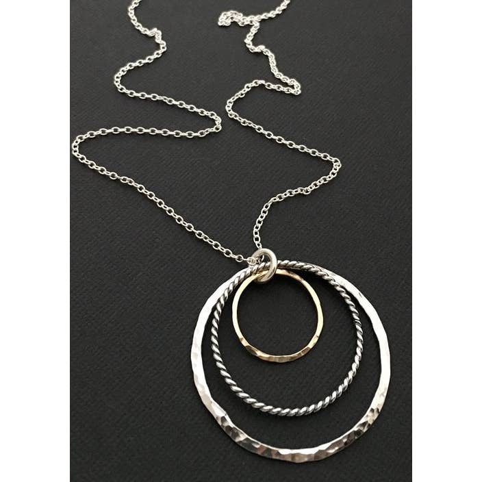 Long Two Tone Gold and Silver Circles Necklace for wholesale by Simply Sterling Designs
