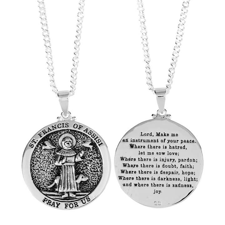 Dicksons – wholesale Pendant/charm necklace – Nk St Francis Round Medal Sil Plt 24 Ch