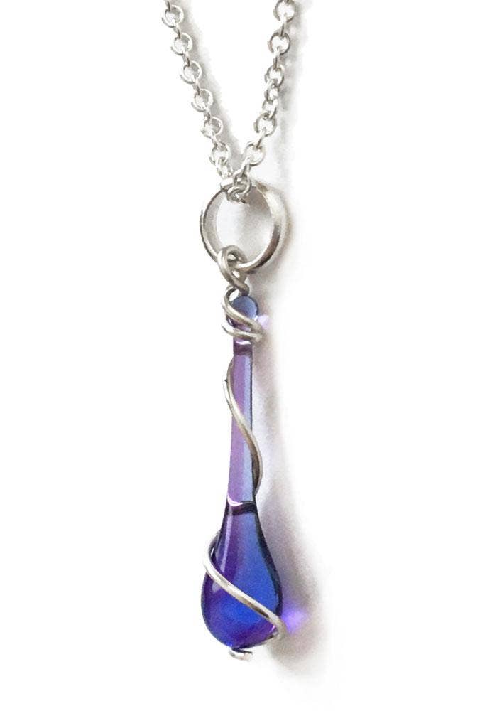 Sundrop Jewelry - Wholesale Pendant/Charm Necklace - Lyra Glass Teardrop Pendant Necklace with Silver Spiral15