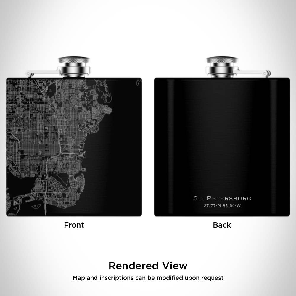 JACE.design - Wholesale Flask - St. Petersburg FL Map Hip Flask in Matte Black1