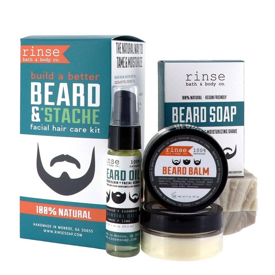 Rinse Bath Body Inc - Wholesale Beard Styling Product - Beard & Stache Kit | Men's Gift Set1
