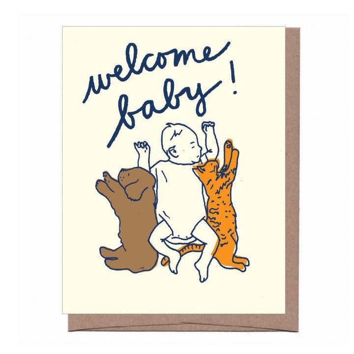 La Familia Green - Wholesale Baby Card - Baby + Dog + Cat Greeting Card1