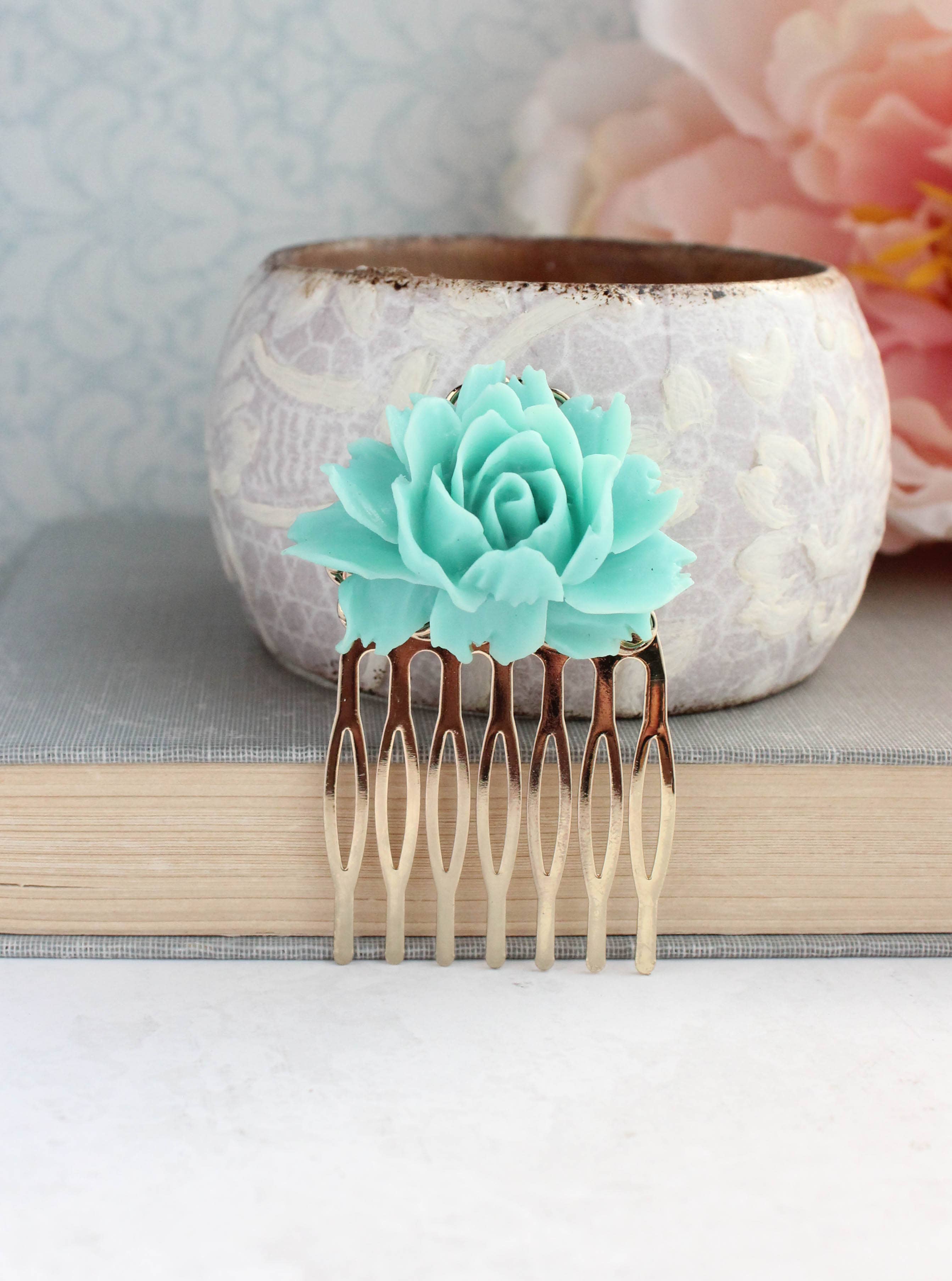 A Pocket of Posies - Wholesale Hair Pin - Rose Hair Comb - Teal4