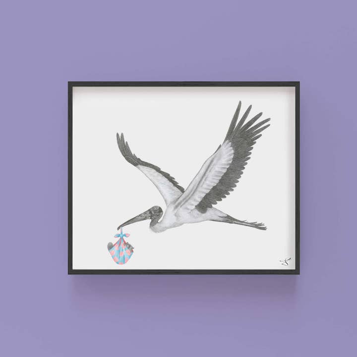 Étude de portrait d'une cigogne en bois de Llewellyn Caradoc (et Joe Buick) 9x pour la vente par Central & Gus