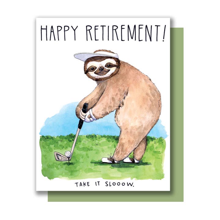 Happy Retirement Sloth Card for wholesale by Paper Wilderness