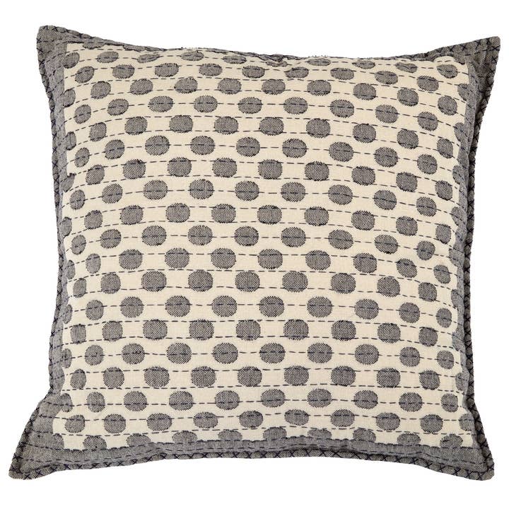 Artisan Hand-Loomed Cotton Square Pillow - Dots in Gray -24" for wholesale by Arcadia Home