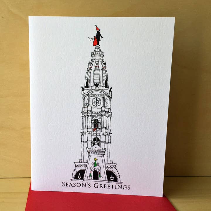 City Hall Santa Penn Holiday Card for wholesale by Rachelink Cards & Illustrations