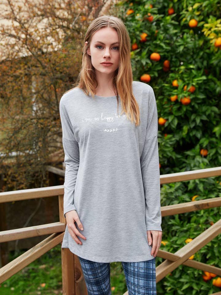 Blue and Gray Tight Women's PJ Set for wholesale by MOOD PJMS