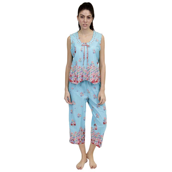 100% Cotton Floral PJs - Aqua for wholesale by La Cera