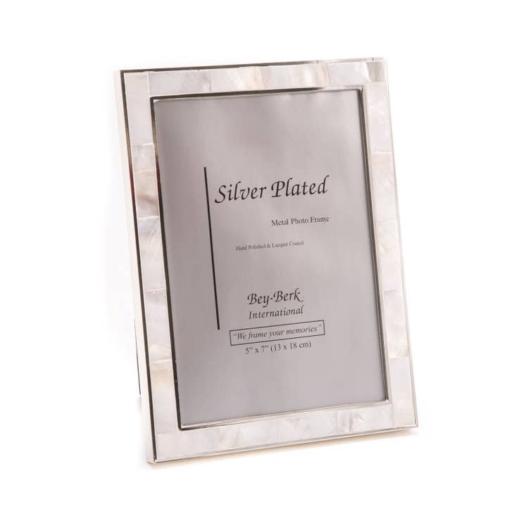 5" x 7" Silver Plated with Mother of Pearl Picture Frame for wholesale by BeyBerk International