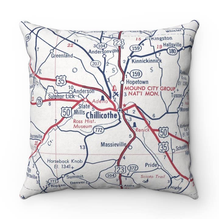 Chillicothe Ohio Map Throw Pillow Decorative Pillow for wholesale by Daisy Mae Designs