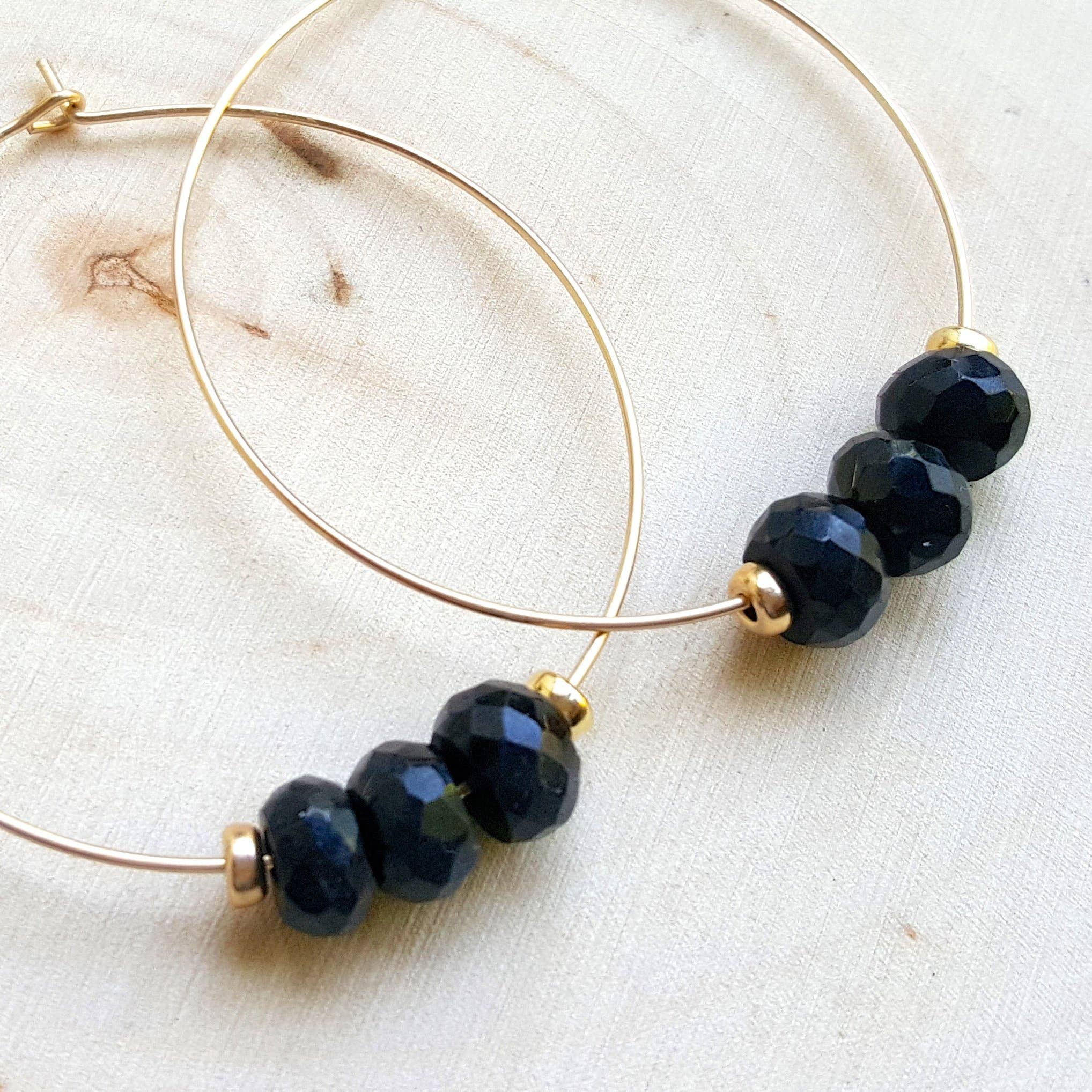 MissElenious Jewelry - Wholesale Hoop Earrings - Black Spinel Hoops0