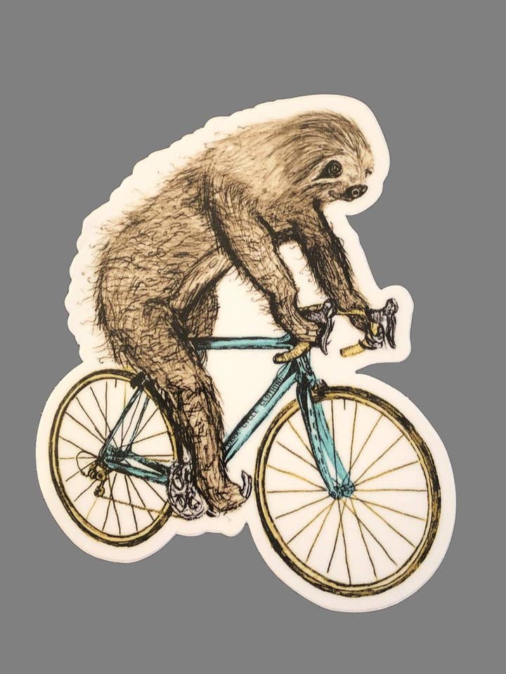 Sloth On A Bicycle Vinyl Sticker for wholesale by Dark Cycle Clothing