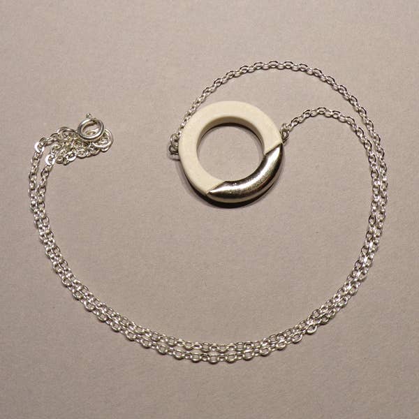 White And Platinum Lustre Ring Pendant On Chain for wholesale by Manda Wylde Designs