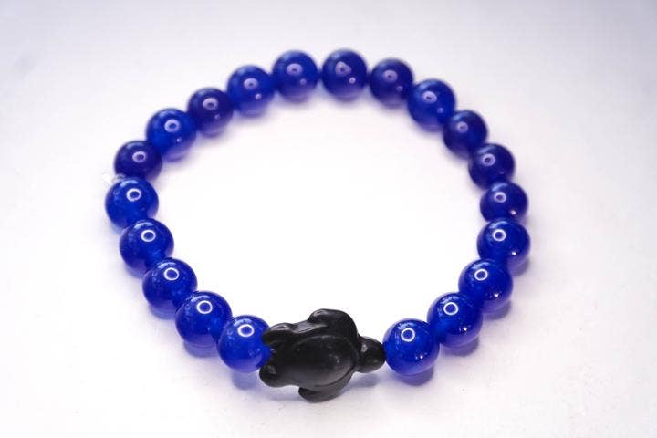 Foxfire Stones - Wholesale Beaded Bracelet - Clear Stretch String - Rich Blue / Rich Blue Jade For A Cause Healing Stone Turtle Bracelet