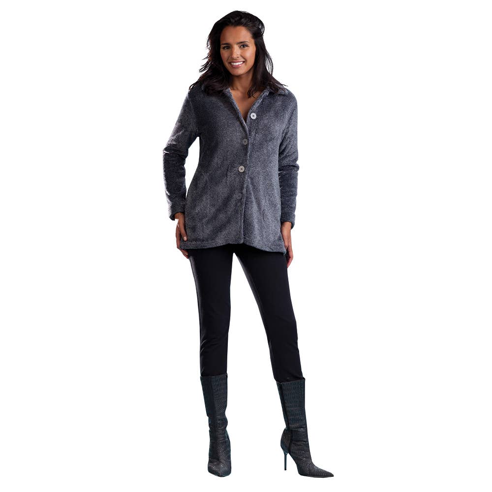 La Cera - Wholesale Jacket - Women's - Plush Fleece Bed Jacket - BLK/GREY2
