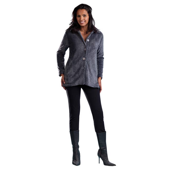 Plush Fleece Bed Jacket - BLK/GREY for wholesale by La Cera
