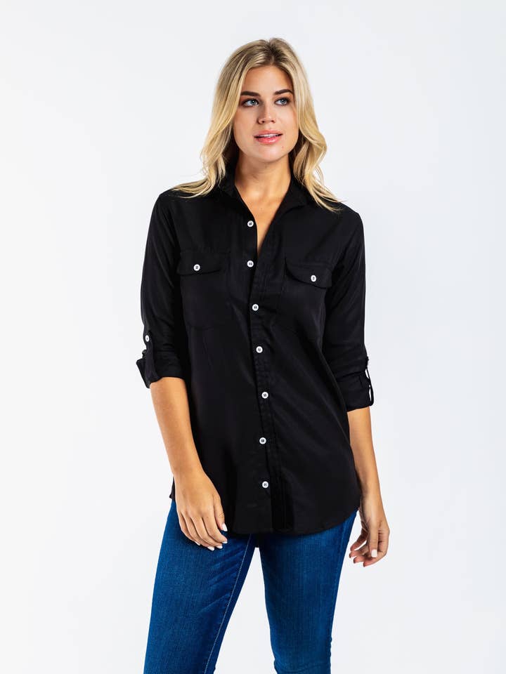 Chemise Noire Tencel pour petite amie pour la vente par Emily Phillips Clothing