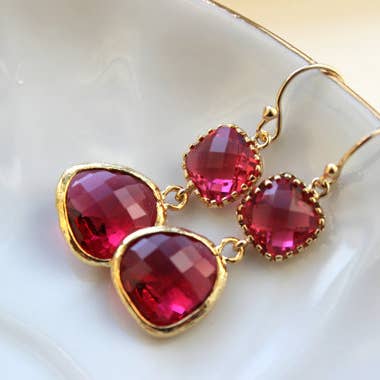 Fuchsia Pink Gold Earrings for wholesale by Laalee Jewelry
