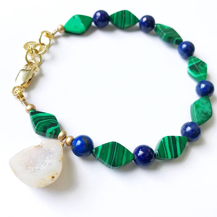 Geode Charm Bracelet- Boho Bracelet Crystal Jewelry for wholesale by Etymology Jewelry