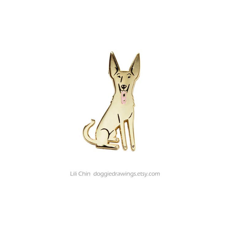 Lili Chin Art - Wholesale Lapel Pin/Button - Formosan Mountain Dog TAN / Taiwan Dog Enamel Pin