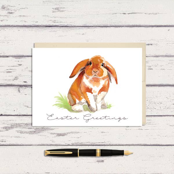 Watercolor Easter Greeting Orange Bunny Greeting Card for wholesale by Meadowbrook Lane