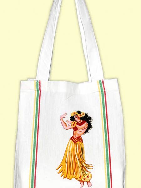 Hula Retro Souvenir Tote Bag, small for wholesale by Red and White Kitchen Company