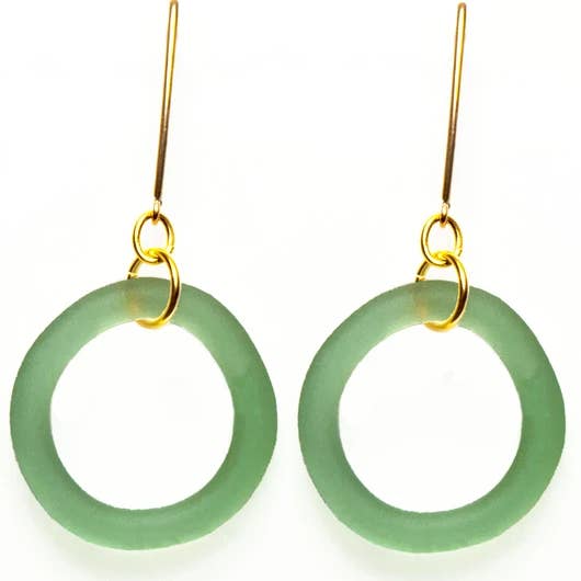 Smart Glass Recycled Jewelry - Wholesale Dangle earrings - GOLD SEAGLASS STYLE BOOMERANG EARRINGS3