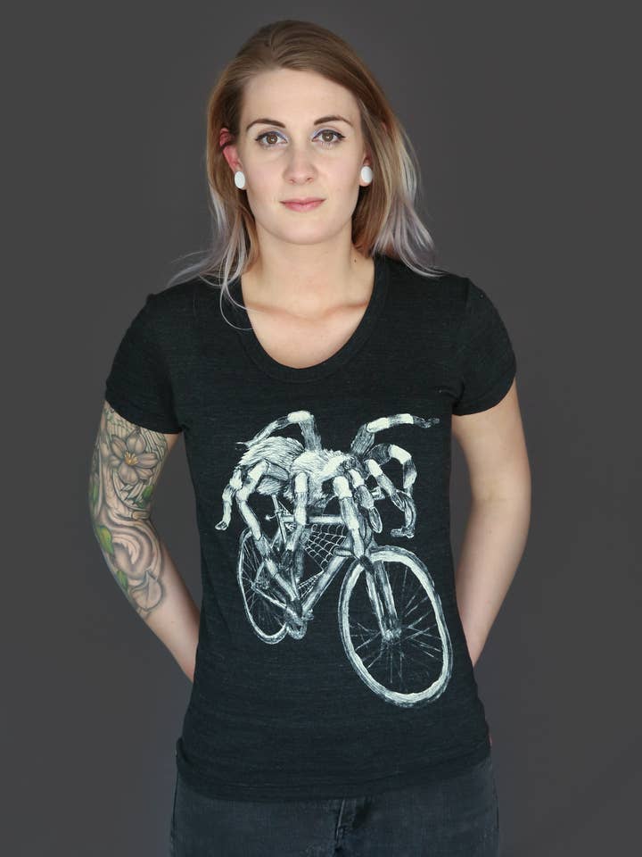Spider On A Bicycle Women's Tee for wholesale by Dark Cycle Clothing
