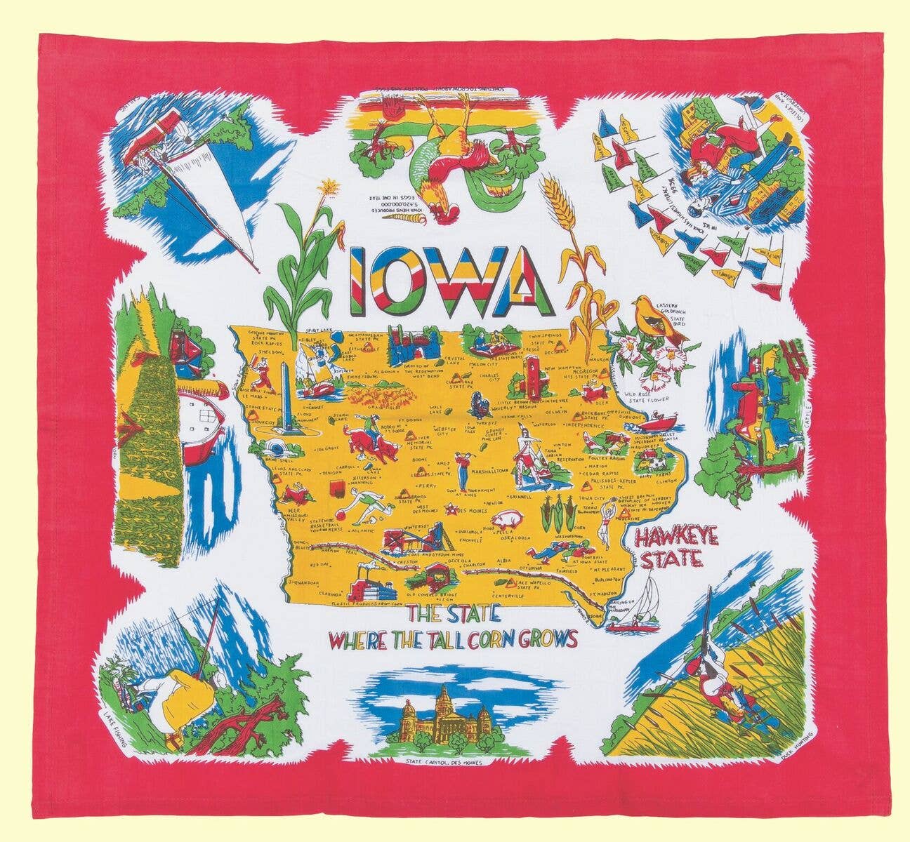 Red and White Kitchen Company - Vente Torchons - Torchon de cuisine rétro avec motif carte de l'Iowa0