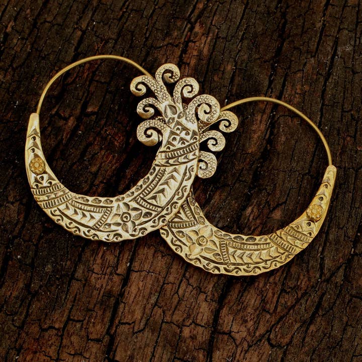 Baizaar - Wholesale Hoop Earrings - Brass Hill Tribe Etched Earring0