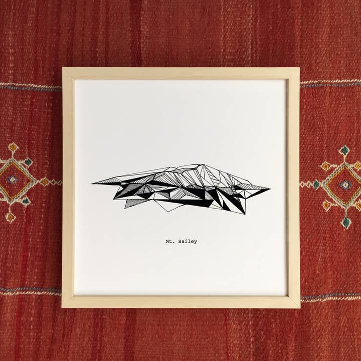 12'' x 12'' Mount Bailey Oregon Polygonal Mountain Drawing Art Print for wholesale by Tim Plus April