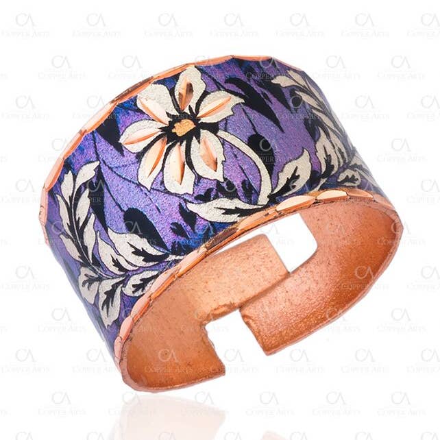 RF 01 Bague réglable fleur violette pour la vente par COPPER ARTS INC.