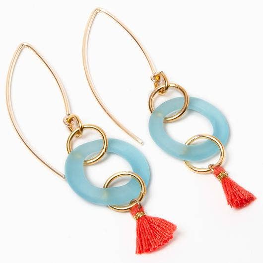 Smart Glass Recycled Jewelry - Wholesale Dangle earrings - MINI TASSEL EARRINGS AQUA | Summer Earrings2