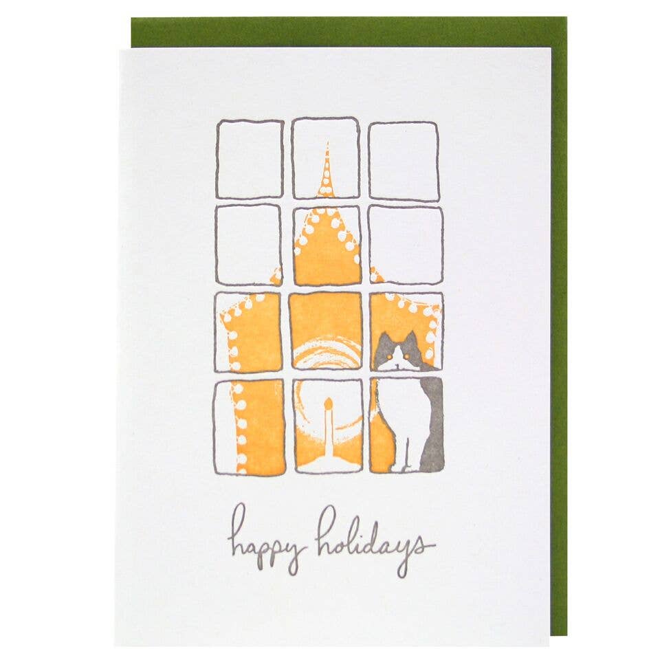 Smudge Ink - Wholesale Season's Greetings Card - Cat and Candlelight Holiday Card0