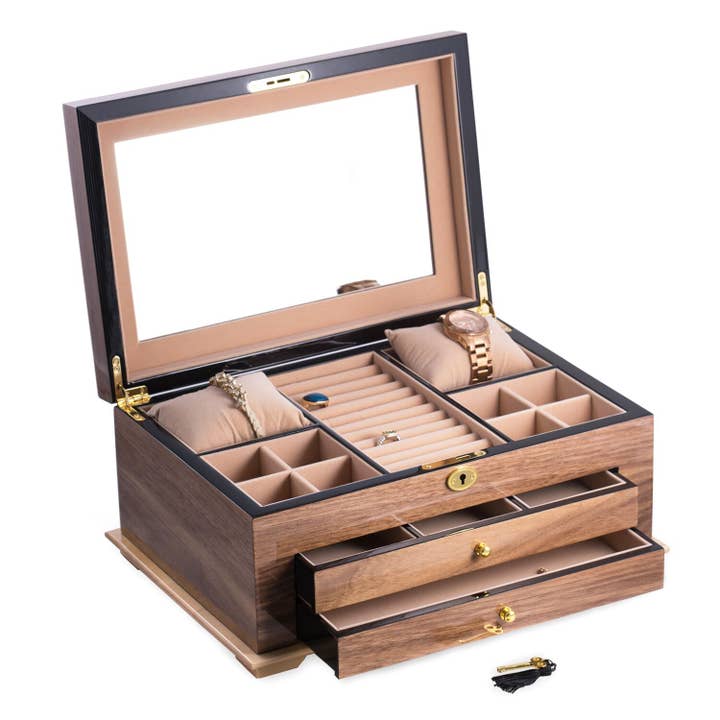 3 Level Jewelry Case - Walnut for wholesale by BeyBerk International