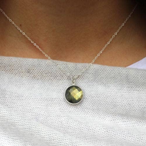 Labradorite Circle Necklace for wholesale by Margie Edwards Jewelry