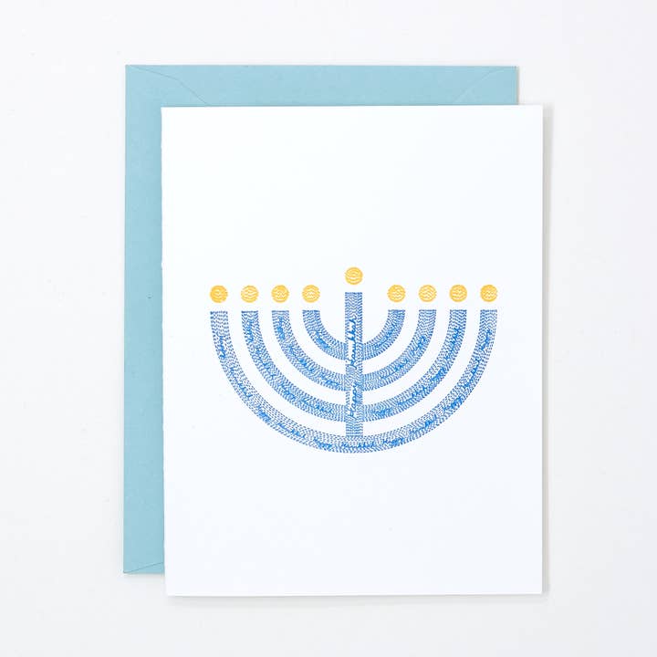 Hanukkah Menorah Letterpress Card - Handprinted - Greeting C for wholesale by Helen Edna