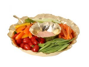 CLASSIC TOUCH DECOR INC. - Wholesale Condiment/Dip Bowl - 12.25”L  Leaf Chip And Dip Bowl Gold1