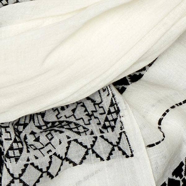 Indigo Handloom - Vente Écharpe – femme - Grille de Temple - Blanc2