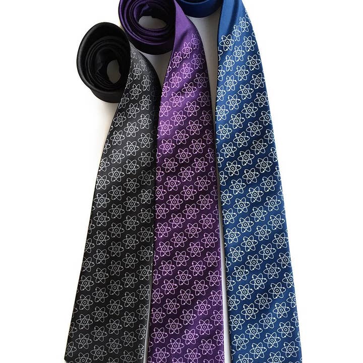 Atoms Necktie. Silk Mid-Century Atomic Print Tie for wholesale by Cyberoptix Tie Lab