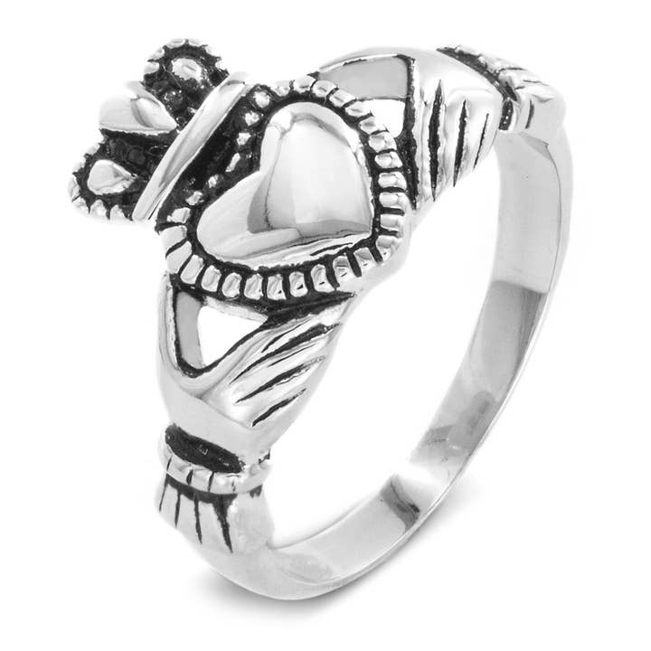 West Coast Jewelry – Großhandel Band/Stapelring – Polierter irischer Claddagh-Ring - Größe 6