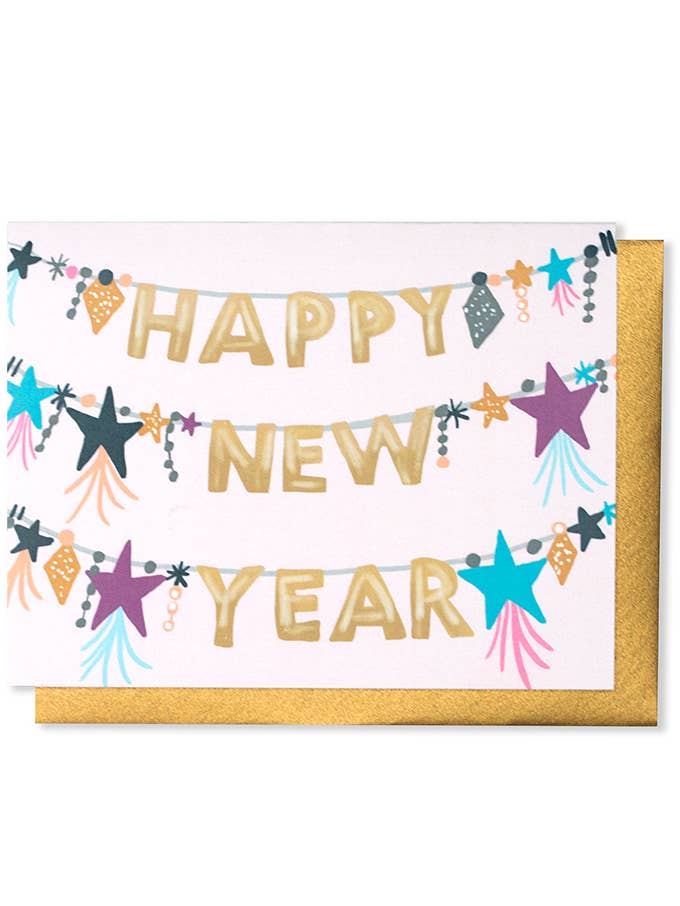 Happy New Year Banner Greeting Card for wholesale by Thimblepress